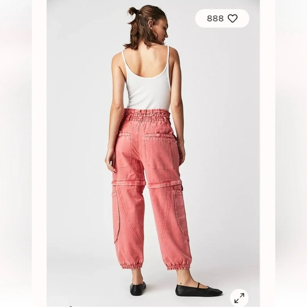 Free People Wind Drift Convertible Pants Utility Shorts Zipper Coral size L - Picture 3 of 9